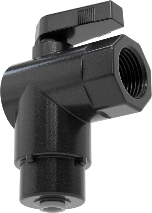 Kimyasallar için Açma/Kapama Vanası, Naylon, 90 Derece Adaptör, 1/4" Bağlantı x 3/8 NPT Dişi