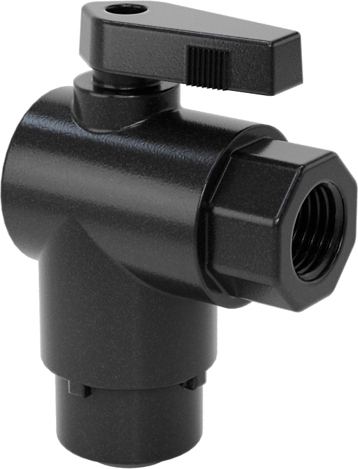 Kimyasallar için Açma/Kapama Vanası, Naylon, 90 Derece Adaptör, 3/8" Bağlantı x 1/4 NPT Dişi