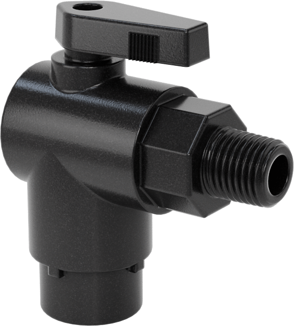 Kimyasallar için Açma/Kapama Vanası, Naylon, 90 Derece Adaptör, 1/4" Bağlantı x 1/4 NPT Erkek