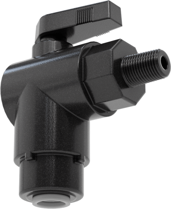 Kimyasallar için Açma/Kapama Vanası, Naylon, 90 Derece Adaptör, 3/8" Bağlantı x 1/8 NPT Erkek