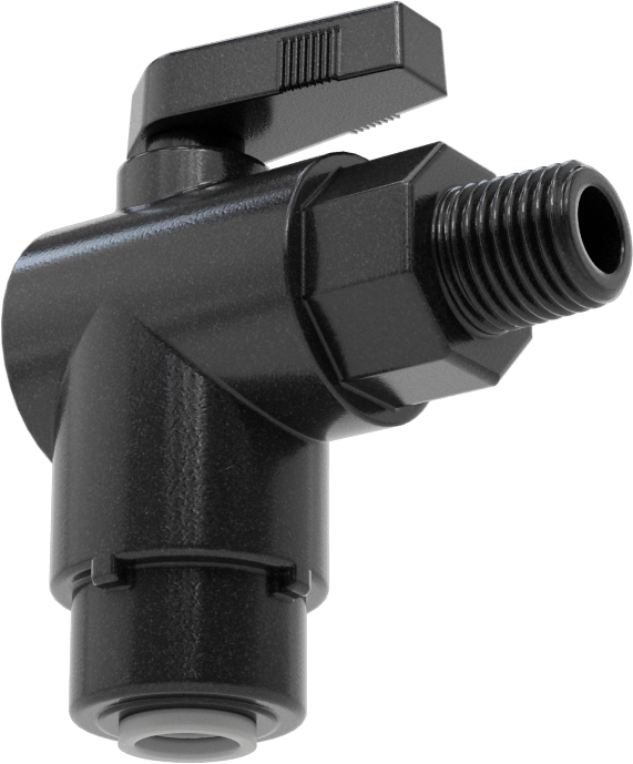 Kimyasallar için Açma/Kapama Vanası, Naylon, 90 Derece Adaptör, 3/8" Bağlantı x 1/4 NPT Erkek