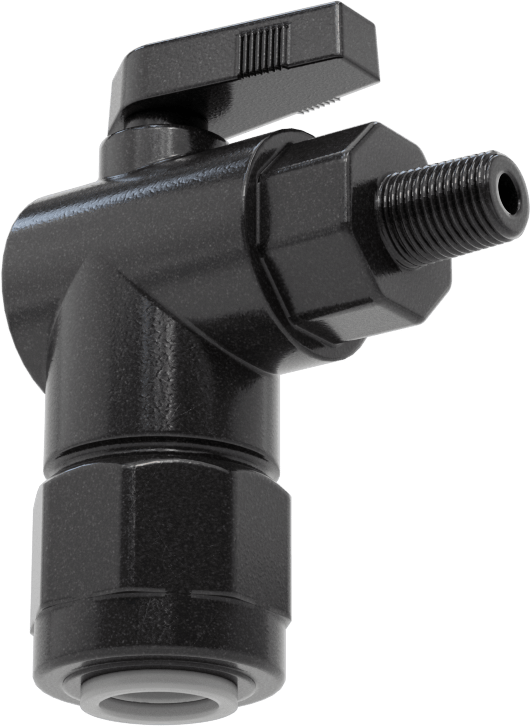 Kimyasallar için Açma/Kapama Vanası, Naylon, 90 Derece Adaptör, 1/2" Bağlantı x 1/8 NPT Erkek