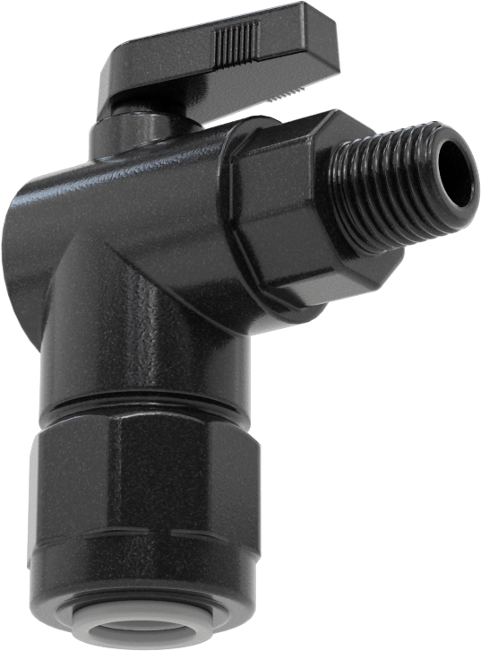 Kimyasallar için Açma/Kapama Vanası, Naylon, 90 Derece Adaptör, 1/2" Bağlantı x 1/4 NPT Erkek