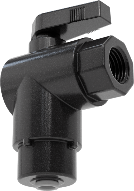 Kimyasallar için Açma/Kapama Vanası, PVDF, 90 Derece Adaptör, 1/4" Bağlantı x 1/4 NPT Dişi