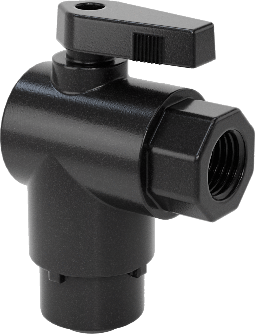 Kimyasallar için Açma/Kapama Vanası, PVDF, 90 Derece Adaptör, 3/8" Bağlantı x 1/4 NPT Dişi