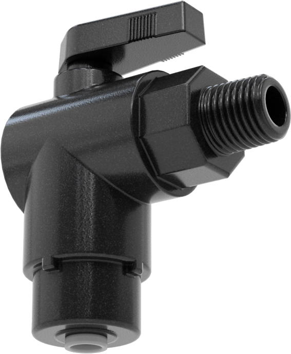 Kimyasallar için Açma/Kapama Vanası, PVDF, 90 Derece Adaptör, 1/4" Bağlantı x 1/4 NPT Erkek