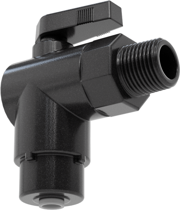 Kimyasallar için Açma/Kapama Vanası, PVDF, 90 Derece Adaptör, 1/4" Bağlantı x 3/8 NPT Erkek