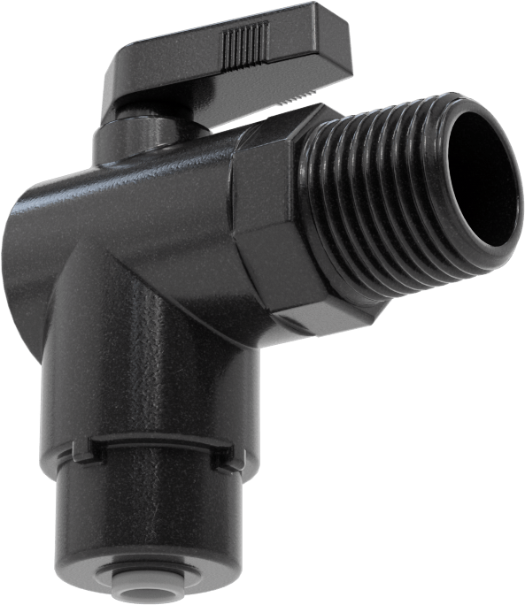 Kimyasallar için Açma/Kapama Vanası, PVDF, 90 Derece Adaptör, 1/4" Bağlantı x 1/2 NPT Erkek