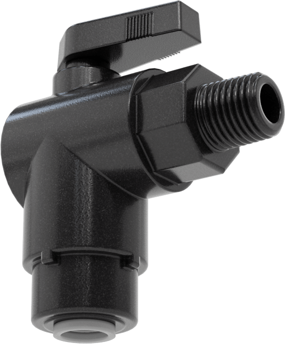 Kimyasallar için Açma/Kapama Vanası, PVDF, 90 Derece Adaptör, 3/8" Bağlantı x 1/4 NPT Erkek