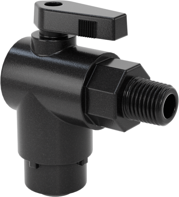 Kimyasallar için Açma/Kapama Vanası, PVDF, 90 Derece Adaptör, 3/8" Bağlantı x 1/4 NPT Erkek