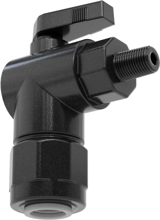 Kimyasallar için Açma/Kapama Vanası, PVDF, 90 Derece Adaptör, 1/2" Bağlantı x 1/8 NPT Erkek