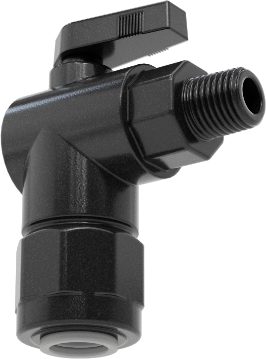 Kimyasallar için Açma/Kapama Vanası, PVDF, 90 Derece Adaptör, 1/2" Bağlantı x 1/4 NPT Erkek