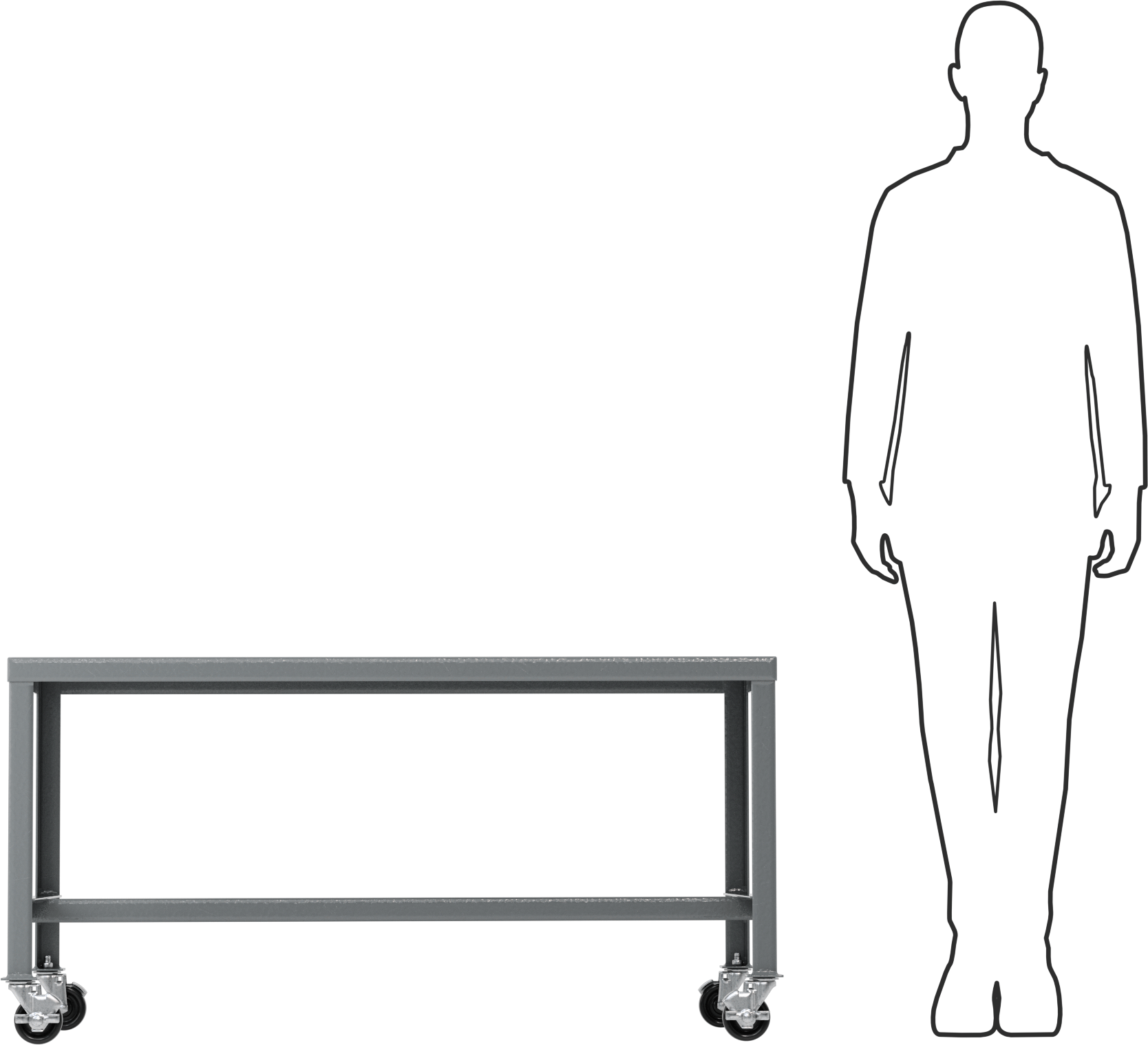 Çelik Masa, Düşük Profilli, Mobil, 24 inç Yükseklik, 48" Genişlik, 24" Derinlik, 500 lbs. Kapasite
