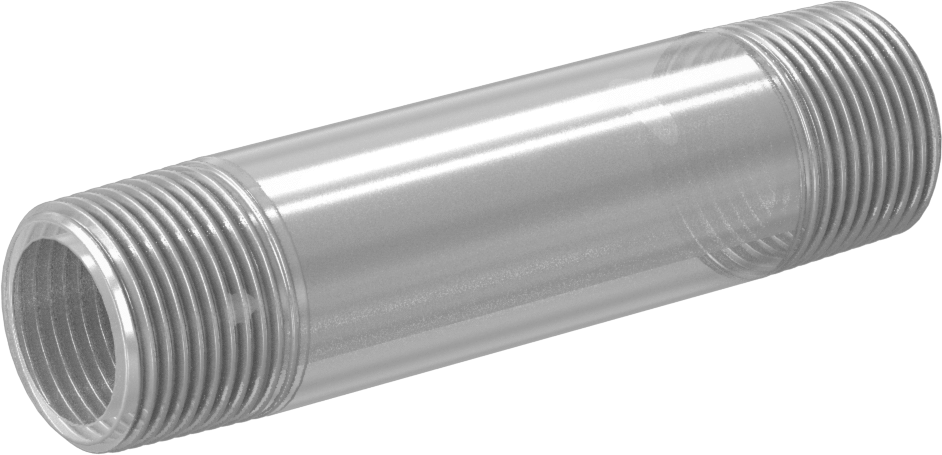 Kalın Duvarlı Şeffaf Dişli PVC Boru Nipeli, Su için, Her İki Ucu Dişli, 4" Uzunluk, 3/4 NPT