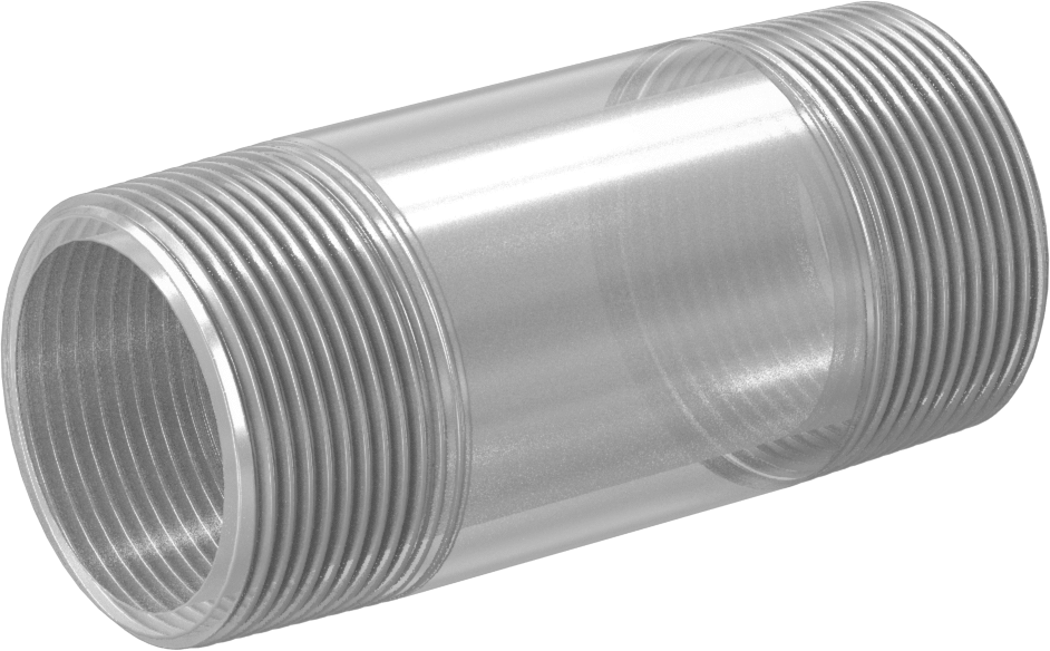 Kalın Duvarlı Şeffaf Dişli PVC Boru Nipeli, Su için, Her İki Ucu Dişli, 4" Uzunluk, 1-1/2 NPT