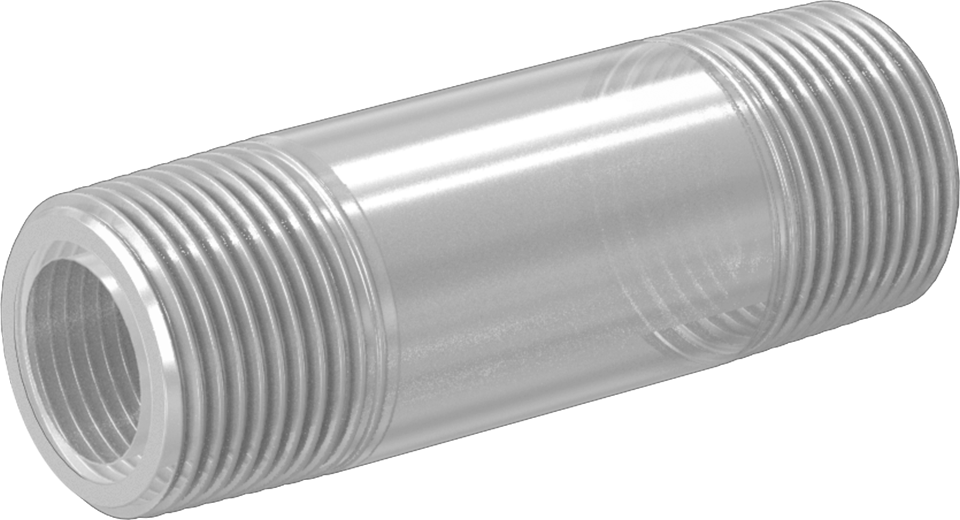 Kalın Duvarlı Şeffaf Dişli PVC Boru Nipeli, Su için, Her İki Ucu Dişli, 3" Uzunluk, 3/4 NPT