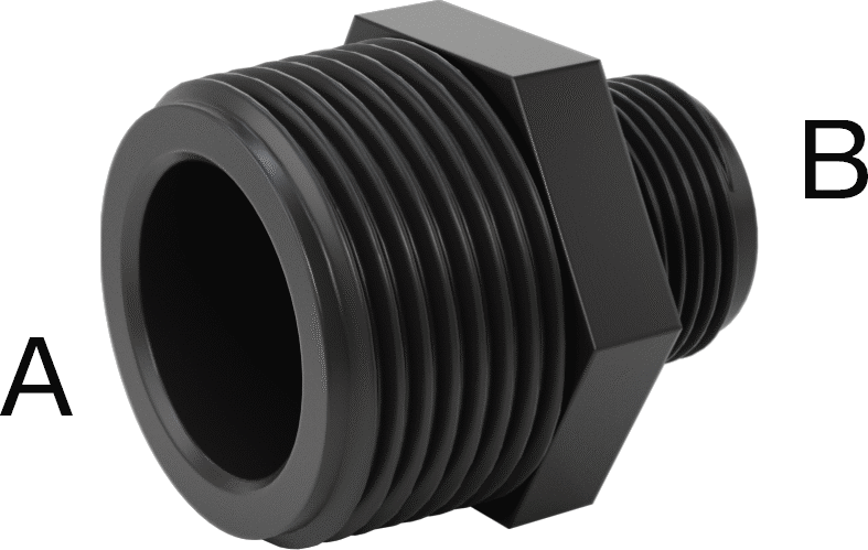 Kimyasallar için UV Dayanıklı Polipropilen Boru Bağlantı Parçası, Düz Redüktör, 3/4 NPT Erkek x 3/8 NPT Erkek