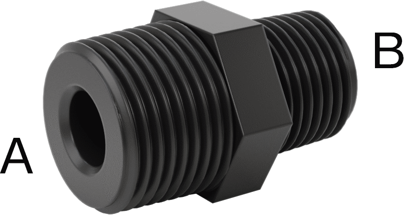Kimyasallar için UV Dayanıklı Polipropilen Boru Bağlantı Parçası, Düz Redüktör, 1/4 NPT Erkek x 3/8 NPT Erkek