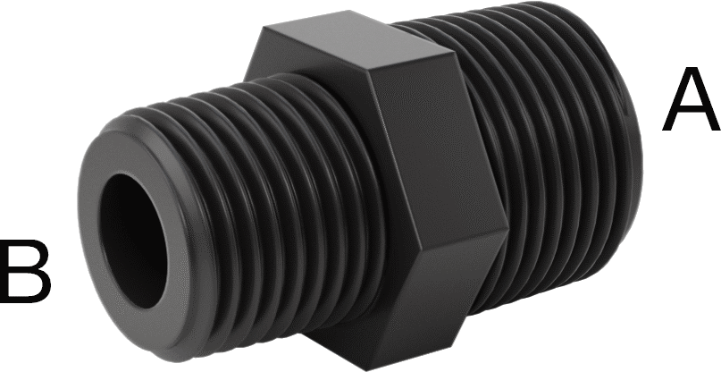 Kimyasallar için UV Dayanıklı Polipropilen Boru Bağlantı Parçası, Düz Redüktör, 1/4 NPT Erkek x 3/8 NPT Erkek