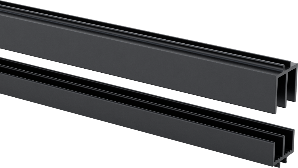 T-Yivli Çerçeve, 1" ve 25 mm Yüksekliğinde Tek Ray için Panel Rayı, Siyah