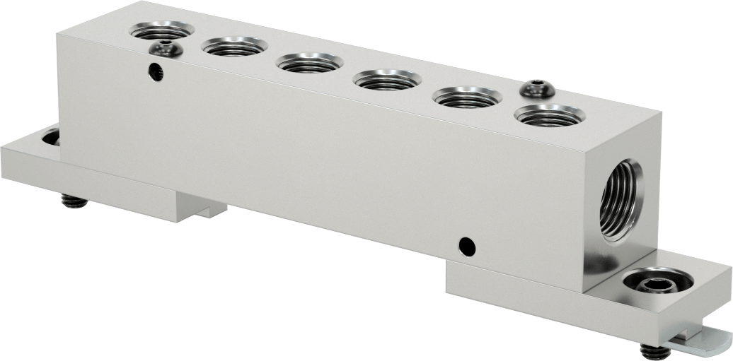 T-Yivli Çerçeve, Manifold, 6 Çıkış, 1/2 NPT Giriş x 3/8 NPT Çıkış