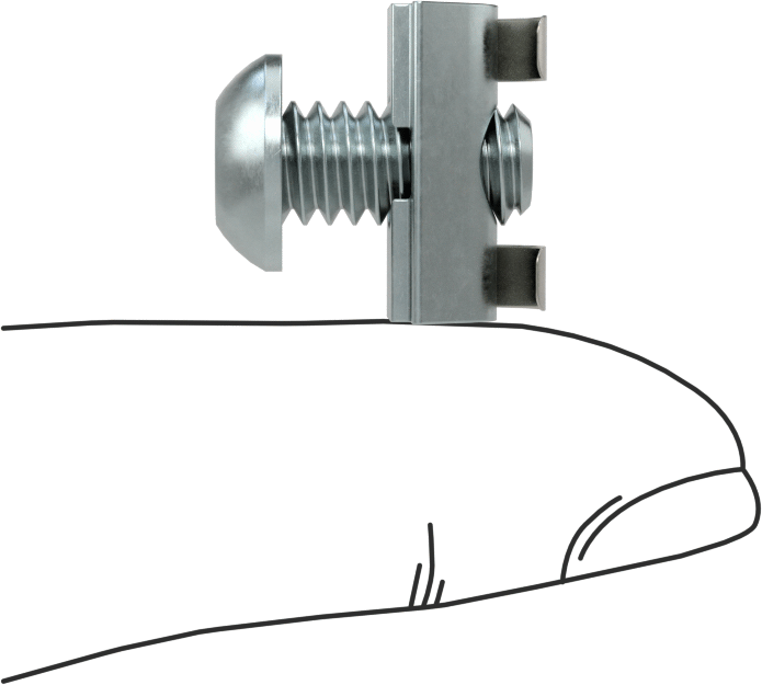 T-Yivli Çerçeve, Uç Beslemeli Yaylı Tırnaklı Somun ve 1/4“-20 Düğme Başlı 1” Ray