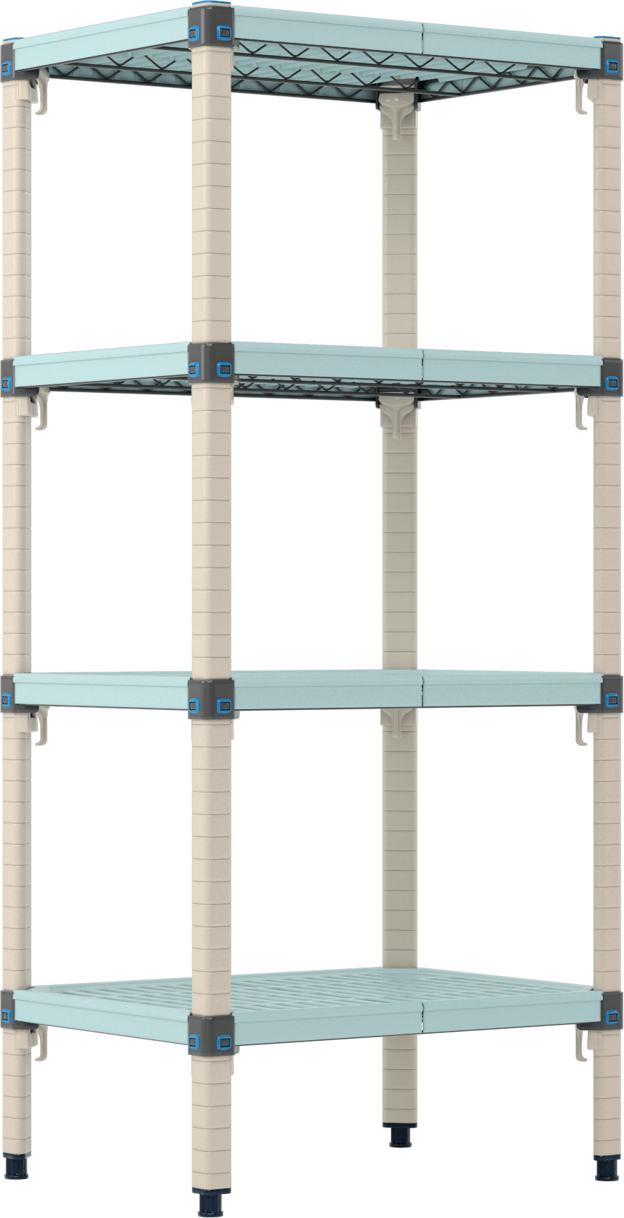 Havalandırmalı Ağır Hizmet Tipi Plastik Raf, 4 Raf ile, Sabit, 24“ Genişlik x 54” Yükseklik x 18" Derinlik