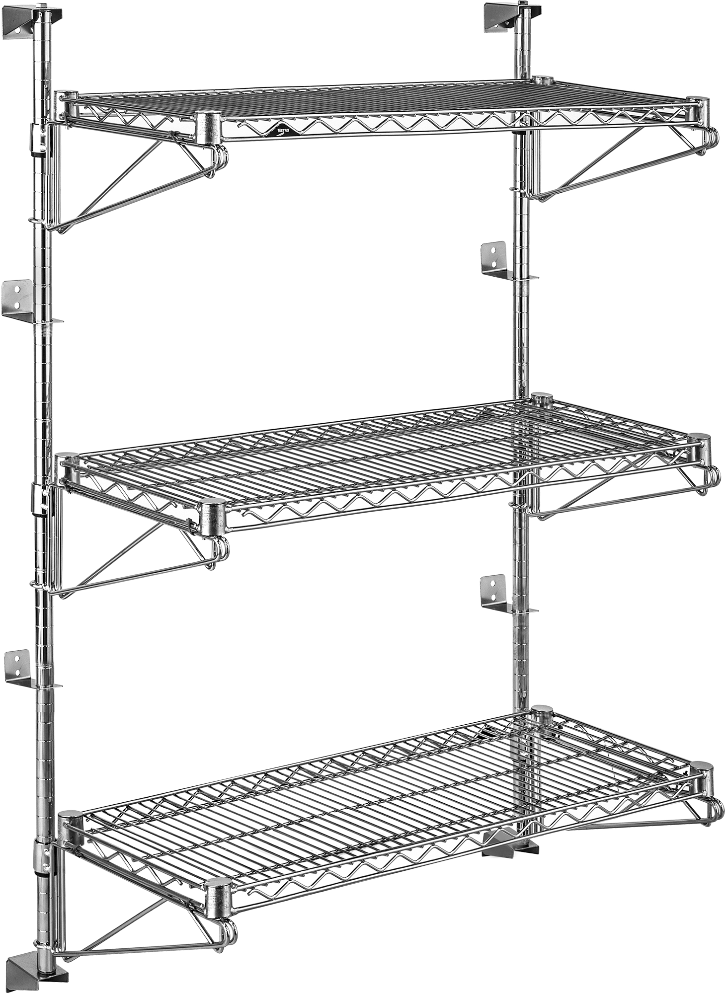 Ayarlanabilir Yükseklikte Duvara Monte Tel Raf, 3 Raf ile, Paslanmaz Çelik, 24“ Genişlik x 56” Yükseklik x 14" Derinlik