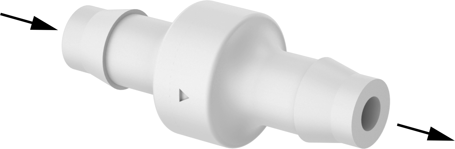 Çek Valf, Yüksek Çevrimli, Polipropilen Gövde, 3/8" Boru İç Çapı için, Maksimum 50 PSI