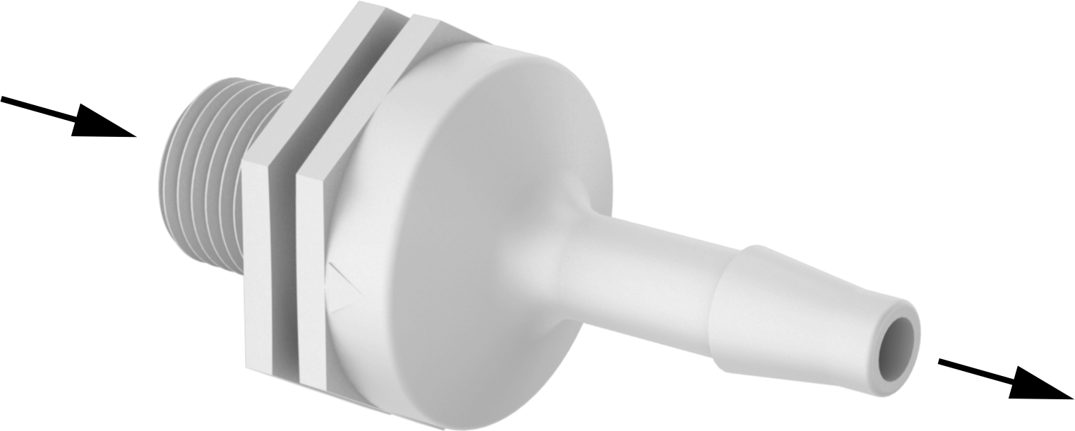 Çek Valf, Yüksek Çevrimli, Polipropilen Gövde, 1/8 NPT Erkek, 3/16" Boru İç Çapı