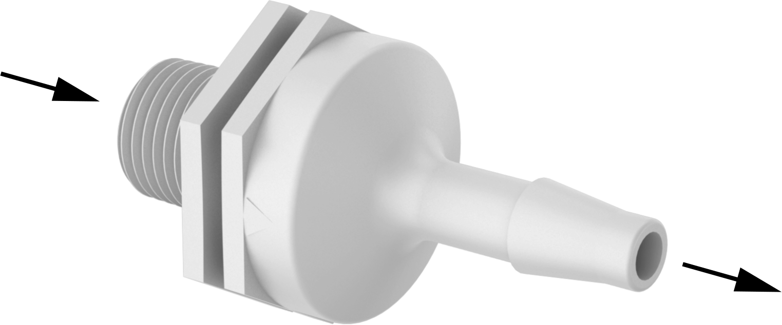 Çek Valf, Yüksek Çevrimli, Polikarbonat Gövde, 1/8 NPT, 3/16" Boru İç Çapı
