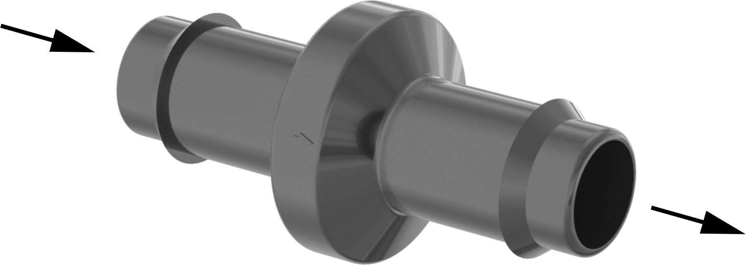 Çek Valf, Yüksek Çevrimli, Polipropilen Gövde, 3/8" Boru İç Çapı için, Maksimum 15 PSI