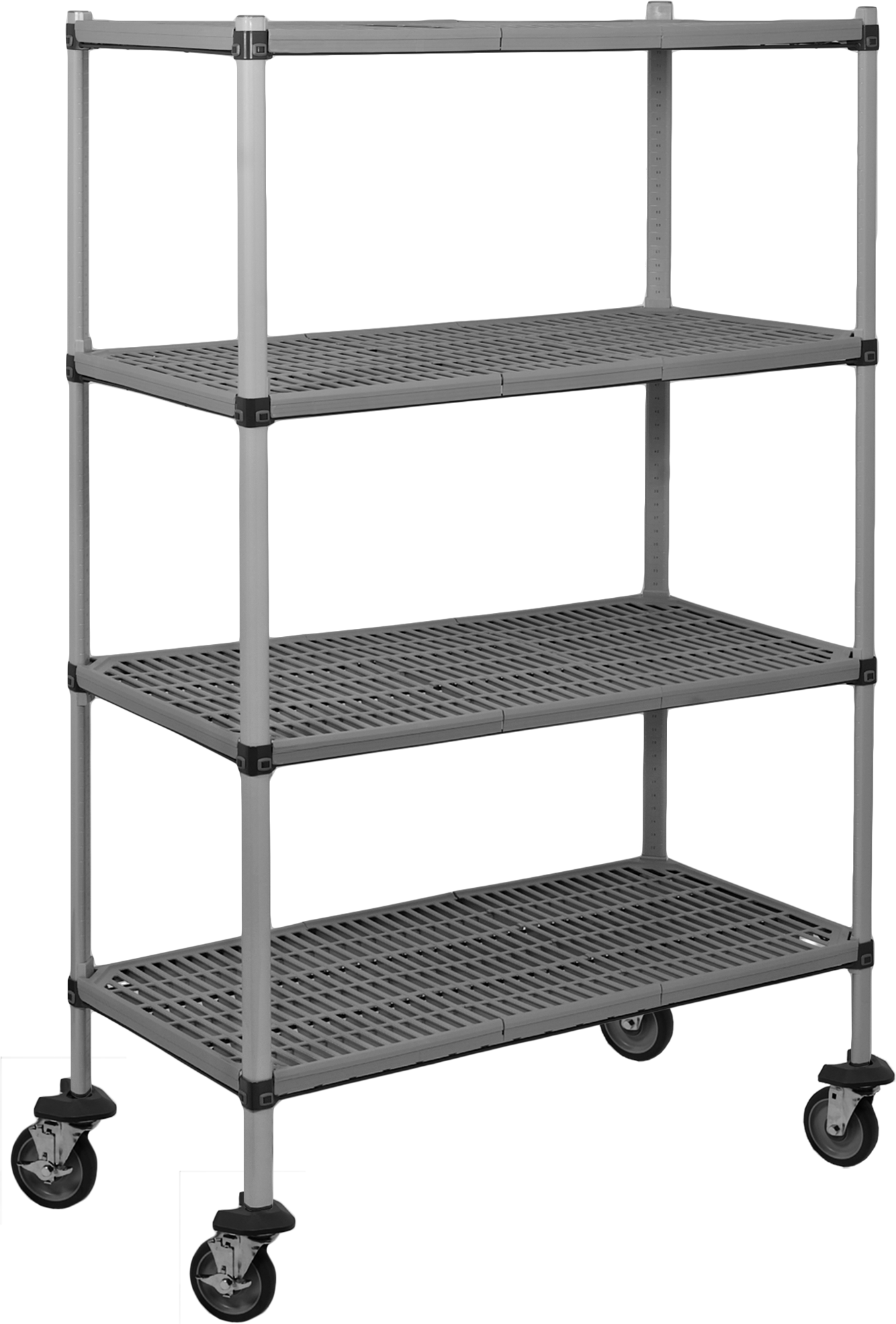 Havalandırmalı Ağır Hizmet Tipi Plastik Raf, 4 Raf ile, Mobil, 48 inç Genişlik x 60-1/2 inç Yükseklik x 24 inç Derinlik