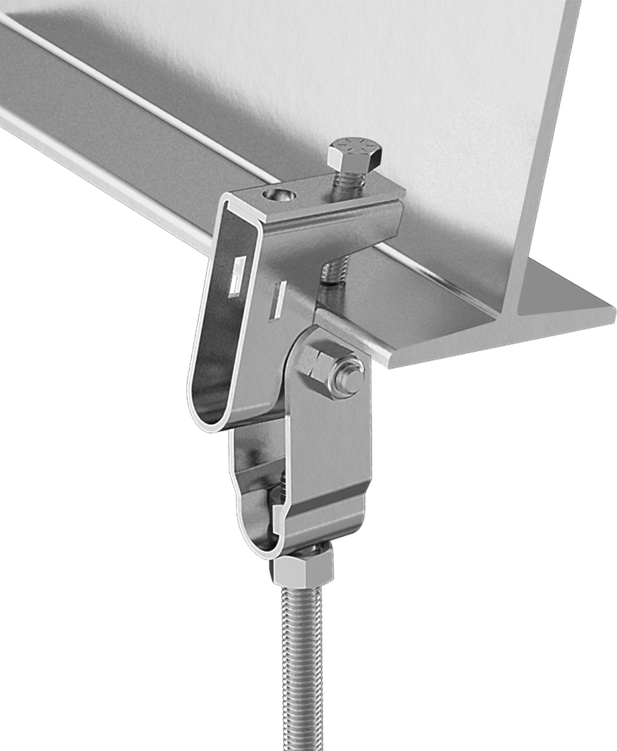 Dişli Çubuk için Eğimli Kiriş Kelepçesi, Alttan Montaj, Düz, Konik Kiriş, 3/8“-16 ve 1/2”-13 Diş