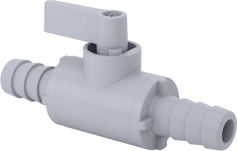 Koyu Gri PVC Açma/Kapama Vanası, 1/2" İç Çaplı Boru için Dikenli Bağlantı Parçalı, 1,9 Cv, Standart Bağlantı Noktası