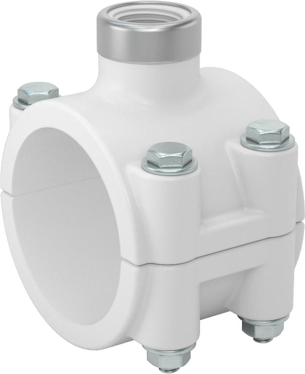 Standart Cidarlı Su için PVC E-Parçası, Yaka ile, 1/2 NPT Dişi x Kelepçeli, 2 Boru Boyutu için
