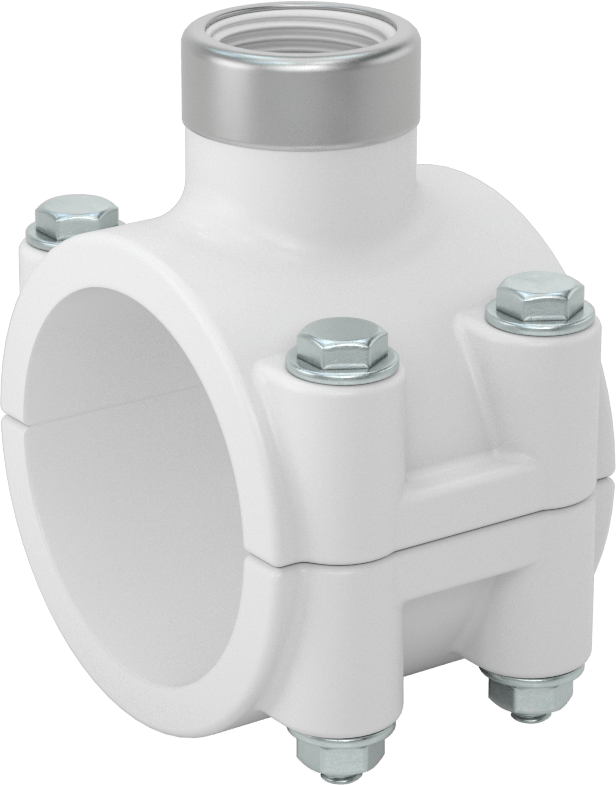Standart Cidarlı Su için PVC E-Parçası, Yaka ile, 3/4 NPT Dişi x Kelepçeli, 2 Boru Boyutu için