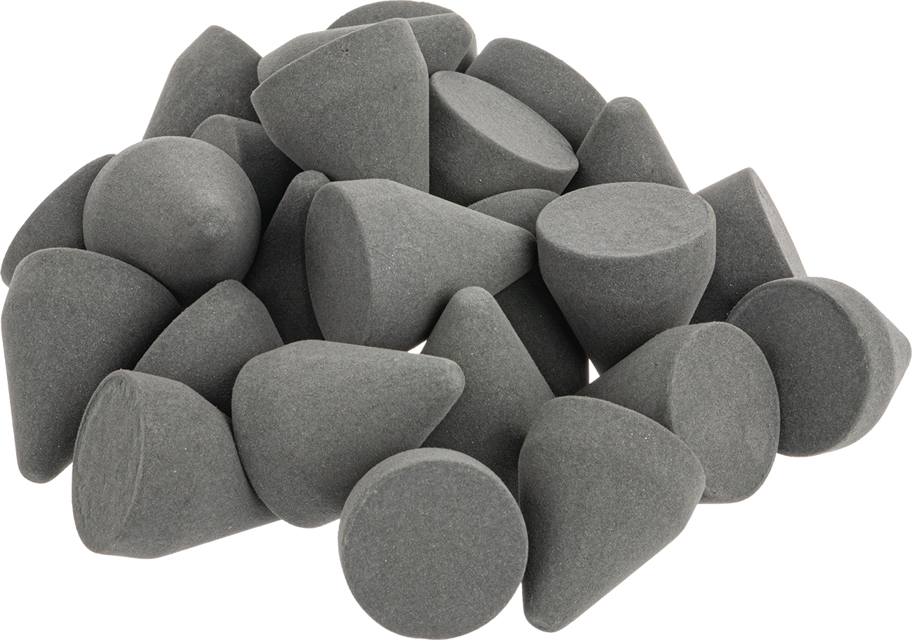Tumble Medyası, Alüminyum için, Pirinç ve Yumuşak Metal, 1-1/2" Uzunluk, 1-1/4" Genişlik, 25 lbs.