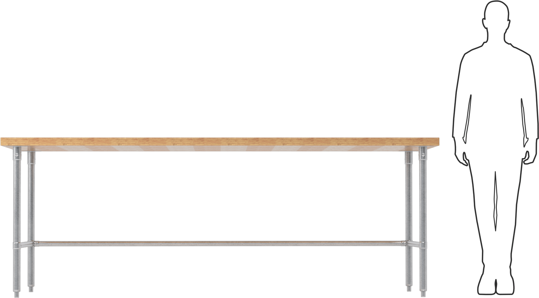 Ahşap Üstlü Masa, 35“ Yükseklik x 96” Genişlik x 42" Derinlik