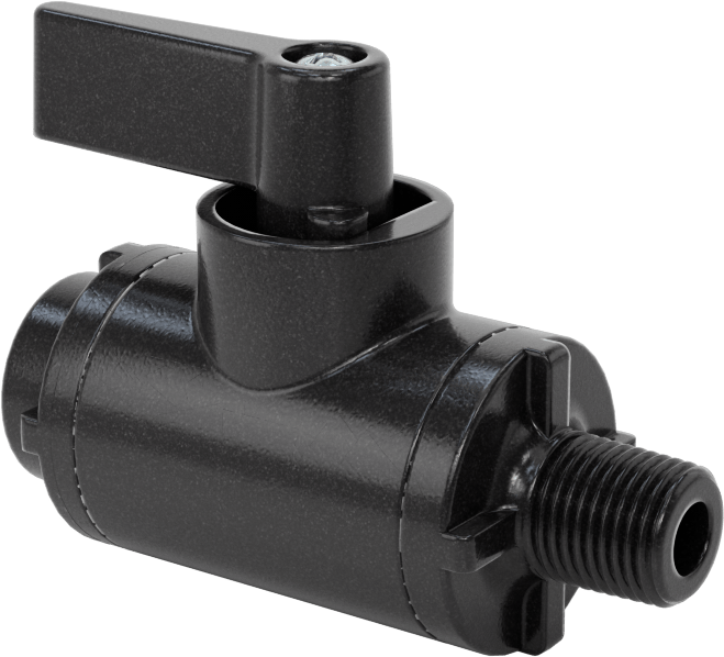 Siyah Naylon Açma/Kapama Vanası, Kompakt, 1/8 NPT Dişi x 1/8 NPT Erkek, 2 Cv