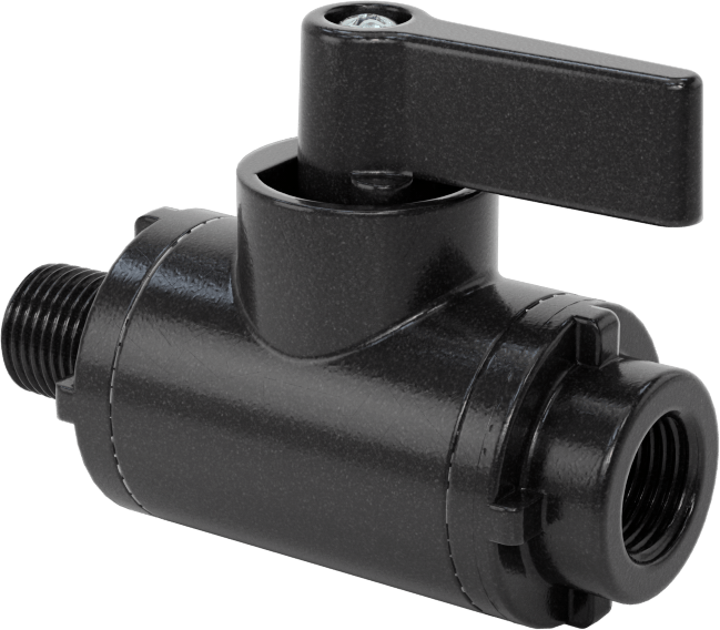 Siyah Naylon Açma/Kapama Vanası, Kompakt, 1/8 NPT Dişi x 1/8 NPT Erkek, 2 Cv