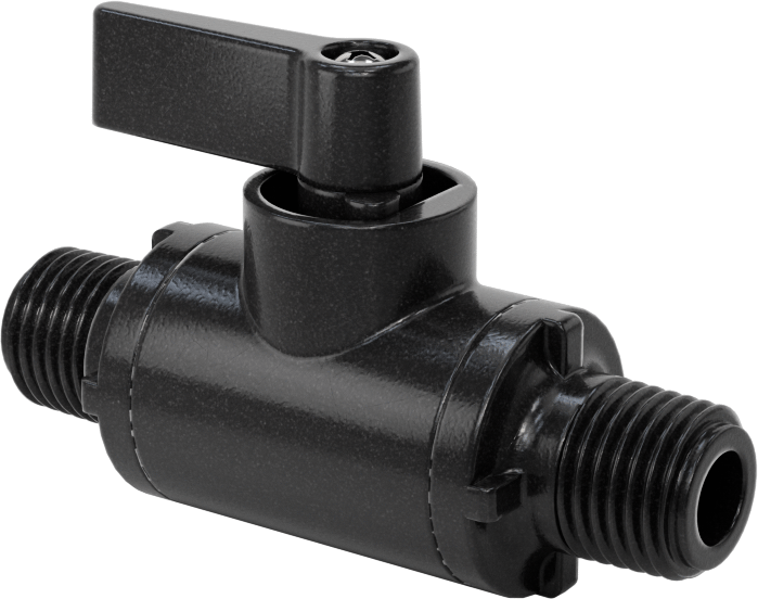 Siyah Naylon Açma/Kapama Vanası, Kompakt, 1/4 NPT Erkek x 1/4 NPT Erkek, 2,3 Cv