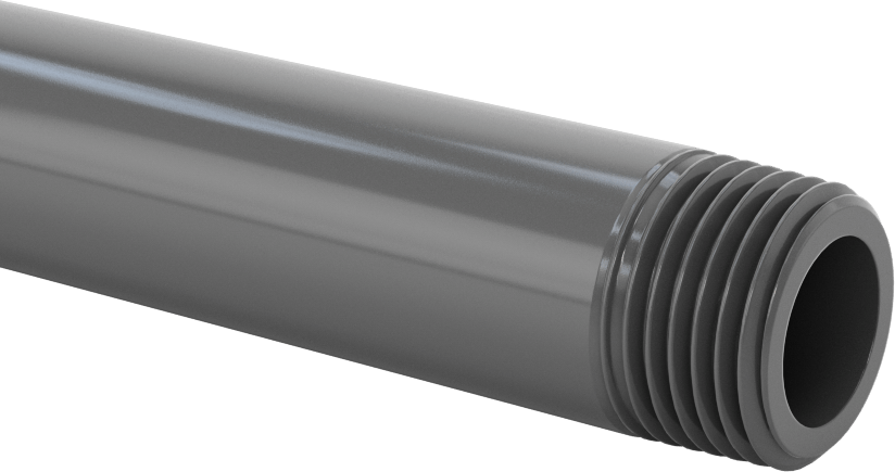 Su için Kalın Duvarlı Koyu Gri PVC Boru, Bir Ucu Dişli, 1/2 NPT, 5 Fit Uzunluk