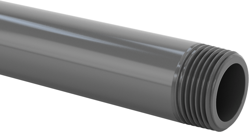 Su için Kalın Duvarlı Koyu Gri PVC Boru, Bir Ucu Dişli, 3/4 NPT, 5 Fit Uzunluk