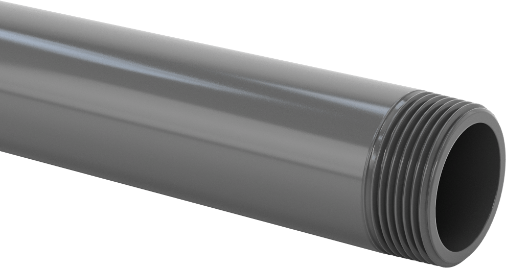 Su için Kalın Duvarlı Koyu Gri PVC Boru, Bir Ucu Dişli, 1-1/4 NPT, 3 Fit Uzunluk