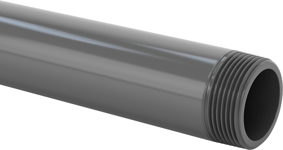 Su için Kalın Duvarlı Koyu Gri PVC Boru, Bir Ucu Dişli, 1-1/4 NPT, 5 Fit Uzunluk