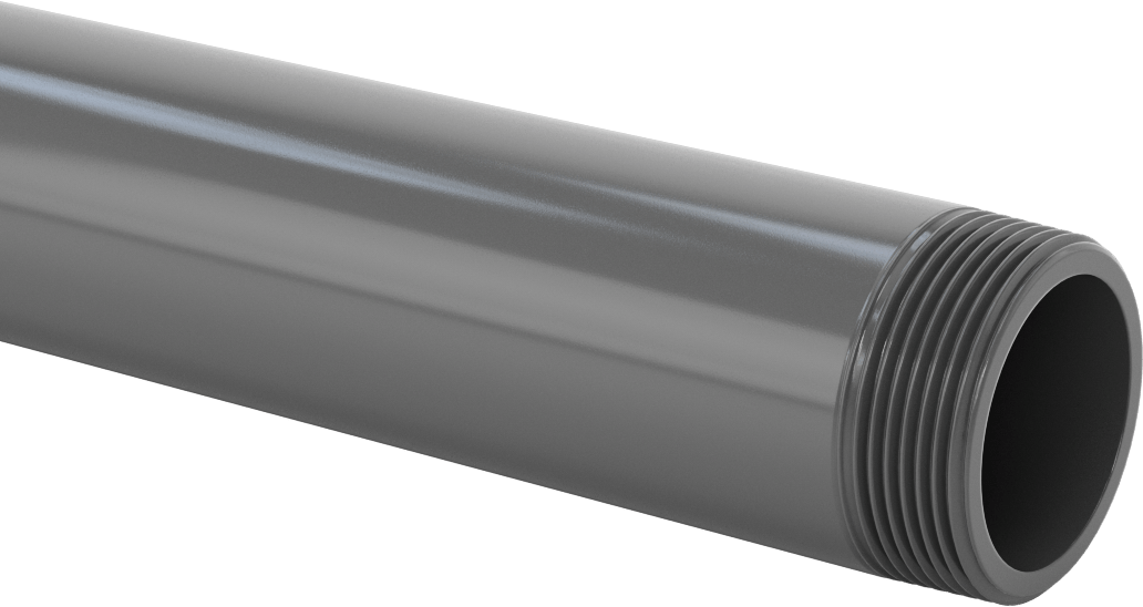 Su için Kalın Duvarlı Koyu Gri PVC Boru, Bir Ucu Dişli, 1-1/2 NPT, 3 Fit Uzunluk