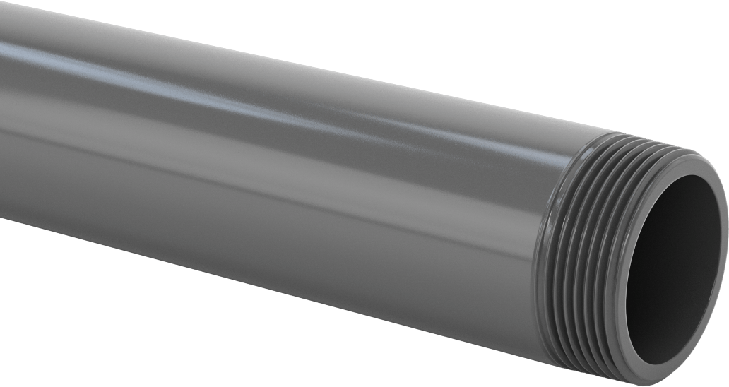 Su için Kalın Duvarlı Koyu Gri PVC Boru, Bir Ucu Dişli, 1-1/2 NPT, 5 Fit Uzunluk