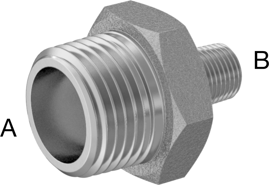İngiliz Standardı Düşük Basınçlı 304 Paslanmaz Çelik Boru Bağlantı Parçası, Redüksiyon Adaptörü, 1/2 BSPT Erkek x 1/8 NPT Erkek