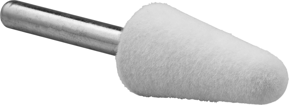 Sentetik Keçe Parlatma Bobi, Yumuşak, Yuvarlak Uçlu Konik, 1/2“ Çap x 3/4” Uzun Baş
